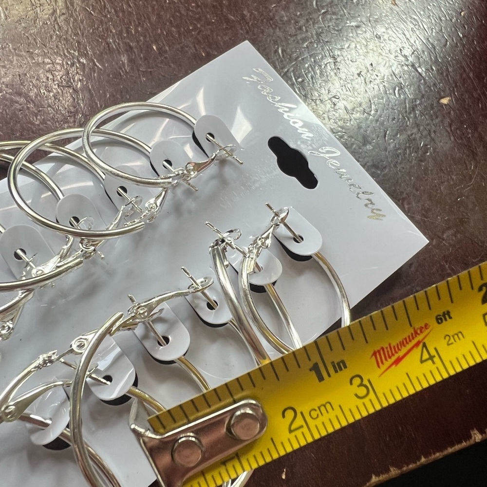 Silver Hoop Earrings Set - Picture 4 of 5
